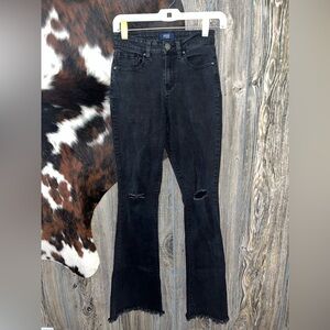 YMI size 3/26 black slim fit bootcut flare mid rise jeans with distressing